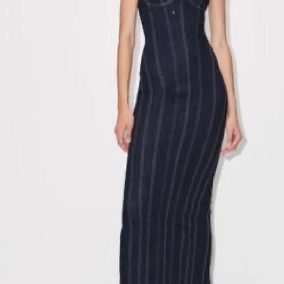 NWT Zara Blue Denim Midi Bustier Corset Party Dress Medium - Picture 4 of 16